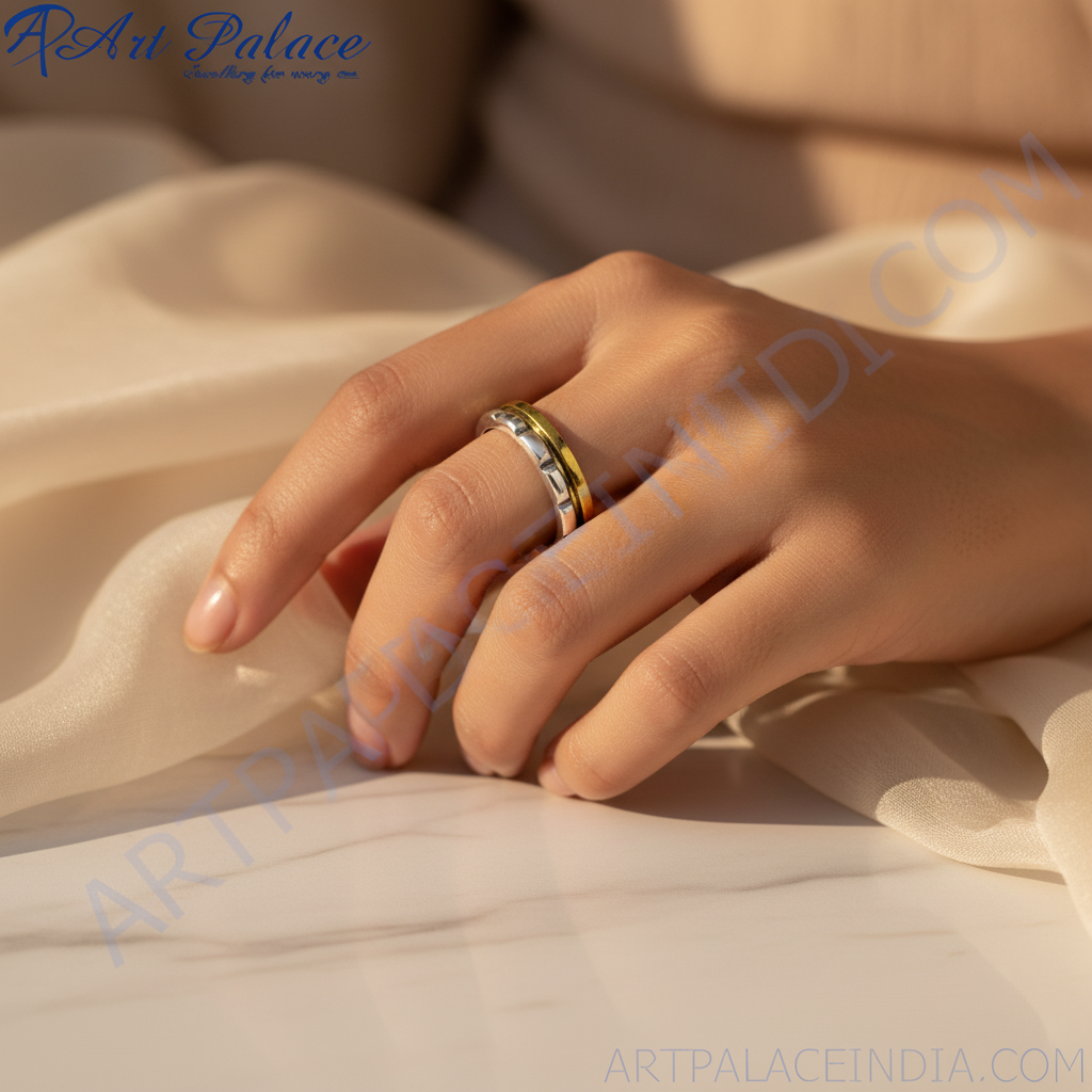 Anillo giratorio de plata y oro para mujer | Anillo para aliviar la ansiedad