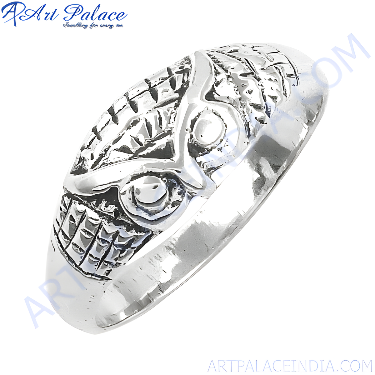 Sterling silver owl ring with detailed textured design, ideal for women