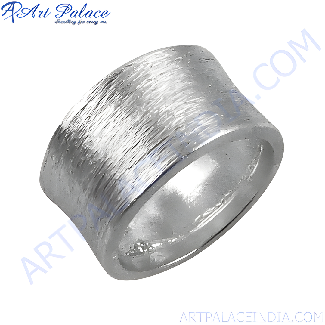 Textured sterling silver wide band ring. Contemporary design for women.