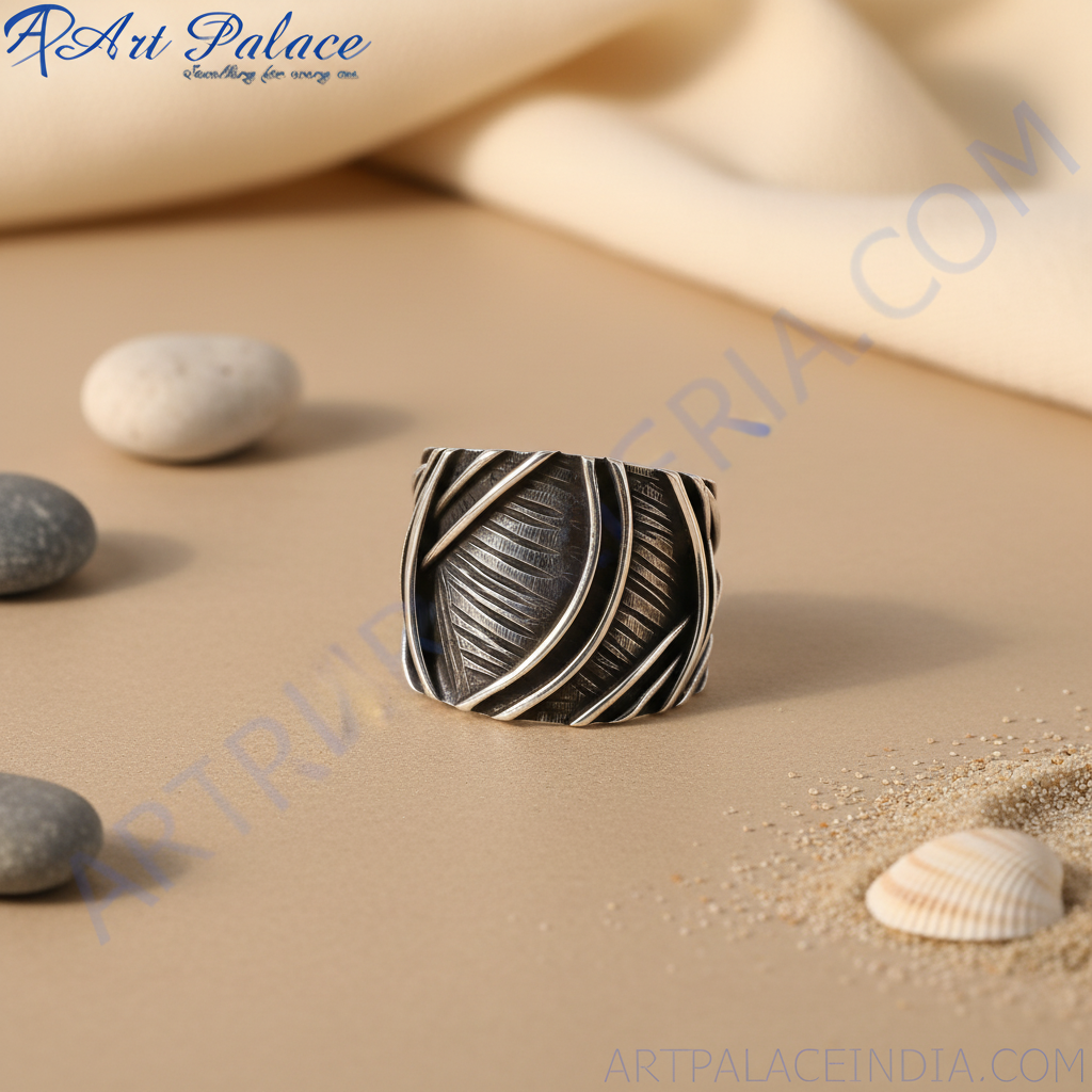 925 silver oxidized ring | geometric design for men