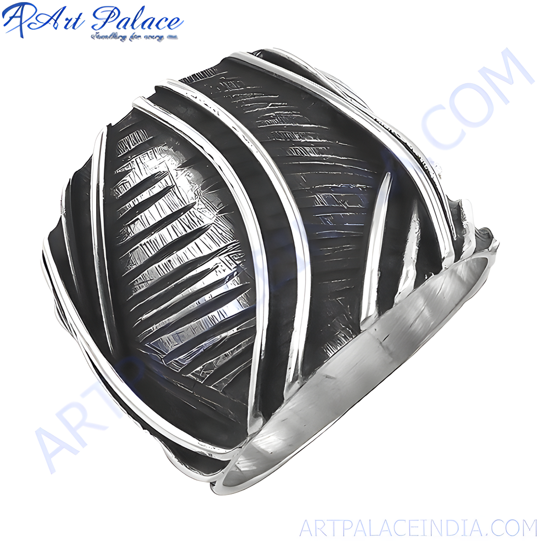 Oxidized sterling silver ring with a unique geometric design, ideal for men and daily wear.