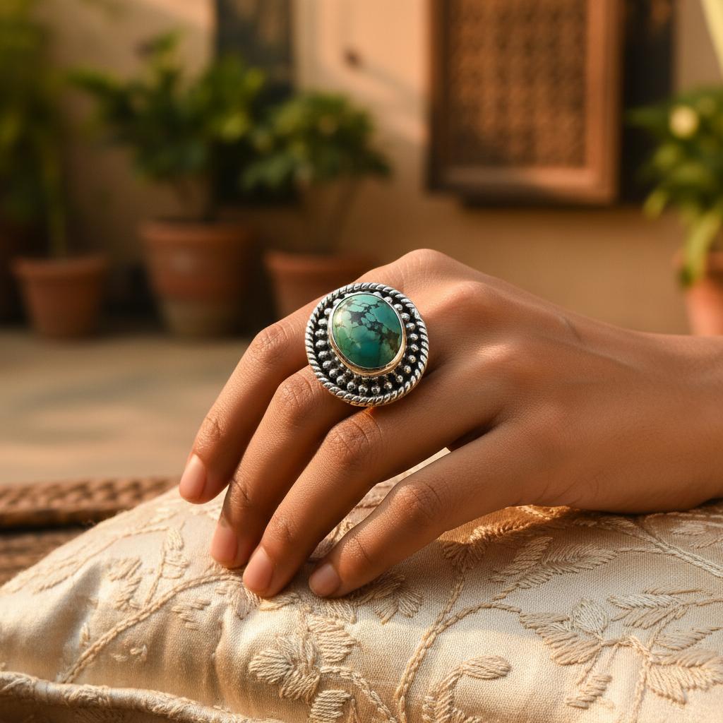 Anillo de turquesa en plata de ley 925 para mujer | joyería con piedras preciosas