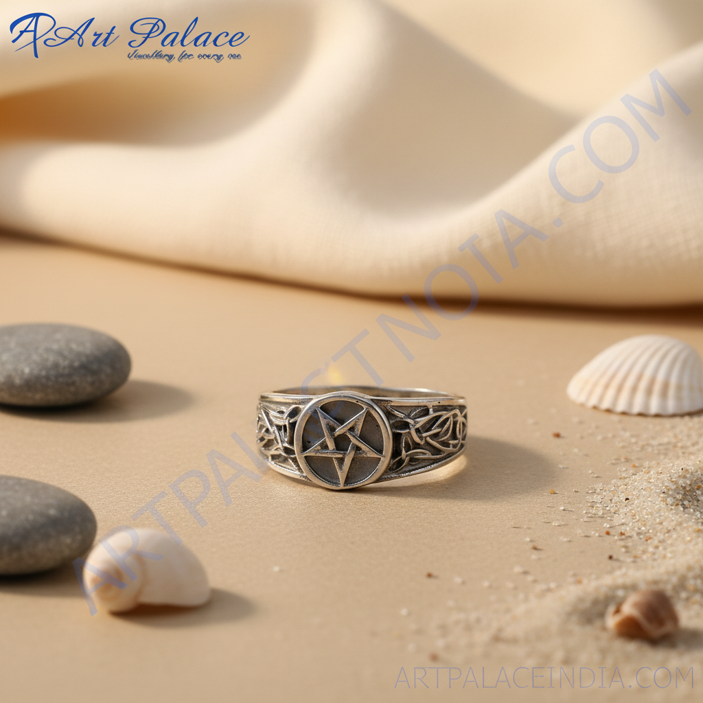 Anillo de pentagrama de plata de ley 925 | Joyería gótica para hombre