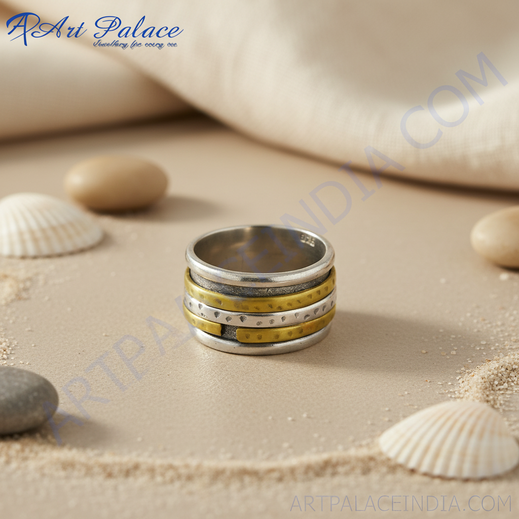 925 Silver & Gold Spinner Ring for Women | Anxiety Relief