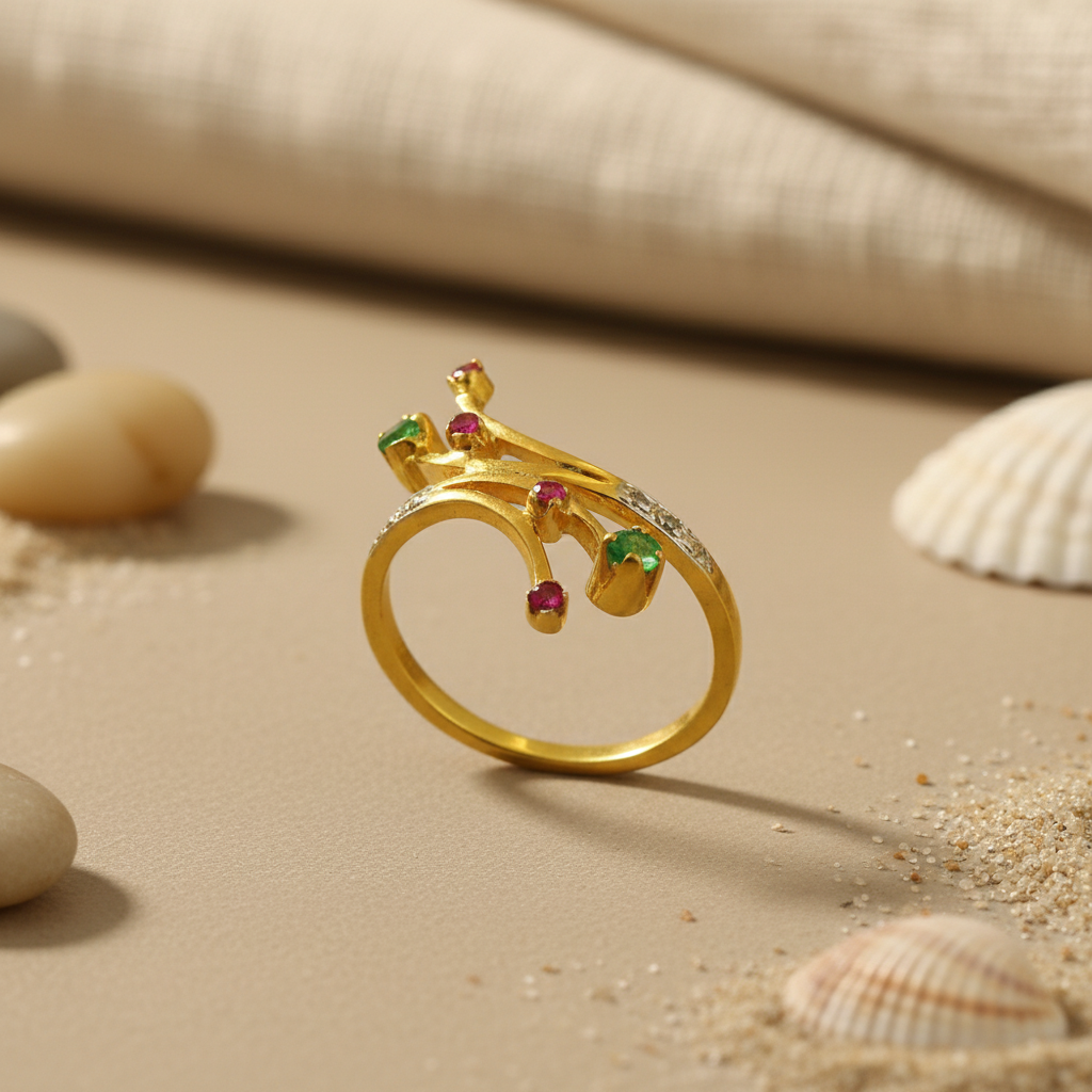 gold plating Ring with Emerald & Ruby Gemstones for Women