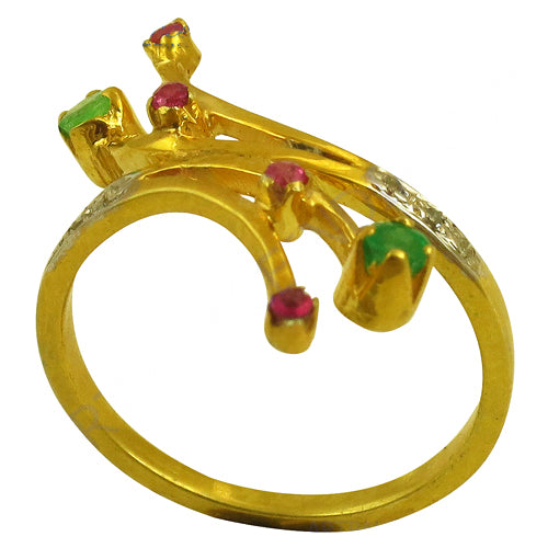 gold plating Ring with Emerald & Ruby Gemstones for Women