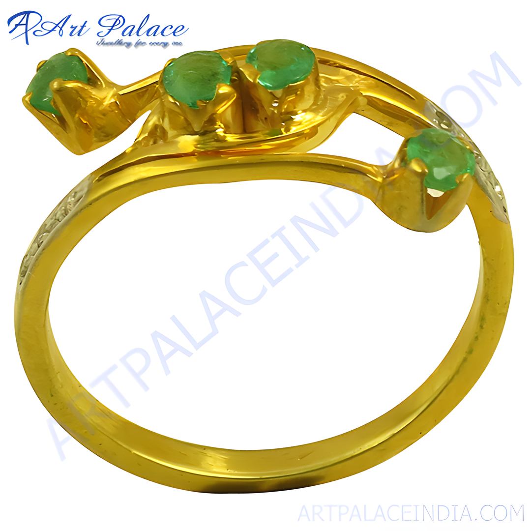 gold plating ring with multiple emerald gemstones, a vibrant and elegant jewelry piece for women