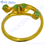 Load image into Gallery viewer, gold plating ring with multiple emerald gemstones, a vibrant and elegant jewelry piece for women
