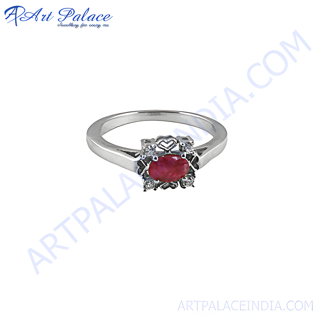 Sterling silver ring with a vibrant oval-cut ruby gemstone. A stunning red stone for women