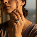 Load image into Gallery viewer, Anillo de plata con esmeralda para mujer | Diseño floral | Regalo
