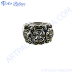 Load image into Gallery viewer, Sterling silver cocktail ring with marcasite stones and detailed design.

