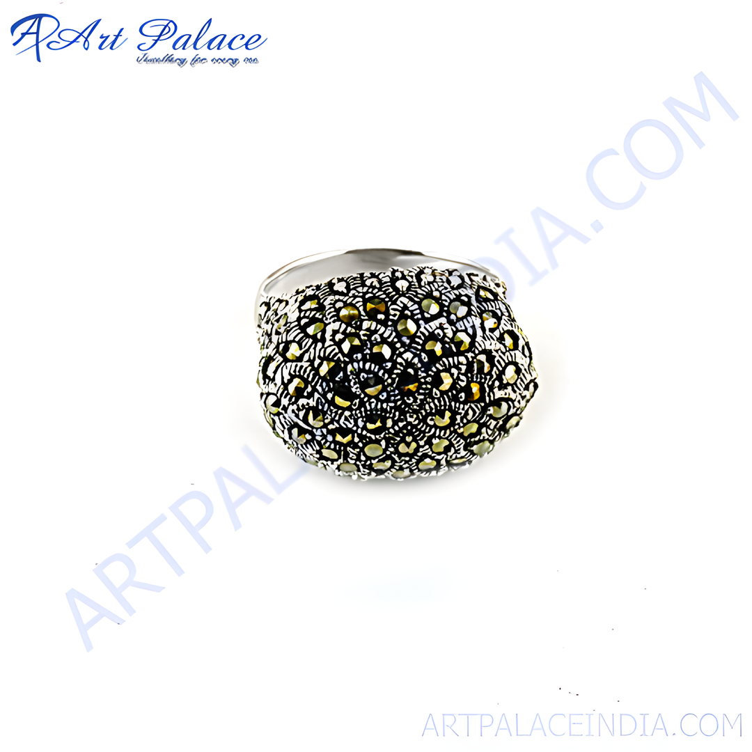 Sterling silver marcasite ring, a cluster of shimmering black marcasite stones, elegant design for women, perfect for gifting