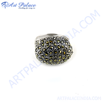 Load image into Gallery viewer, Sterling silver marcasite ring, a cluster of shimmering black marcasite stones, elegant design for women, perfect for gifting
