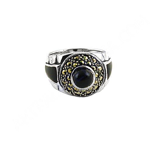 925 Silver Onyx Ring with Marcasite for Men | Classic Jewelry
