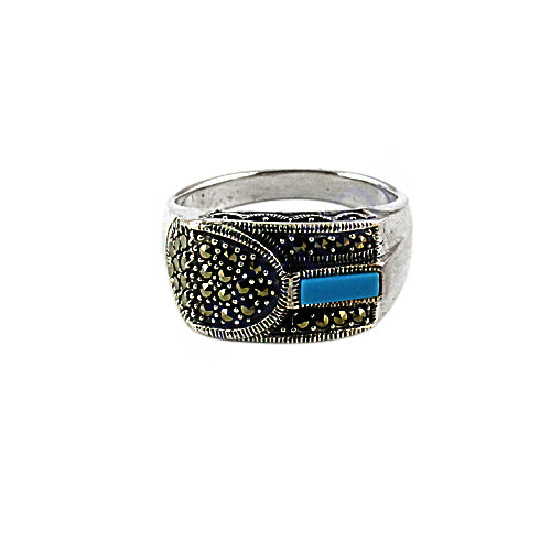 925 Silver Marcasite Ring with Turquoise Stone | Gift for Her