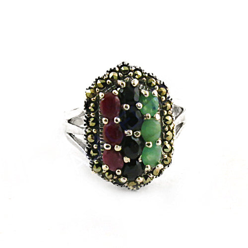 925 Silver Multi-Gemstone Ring for Women | Cocktail Jewelry