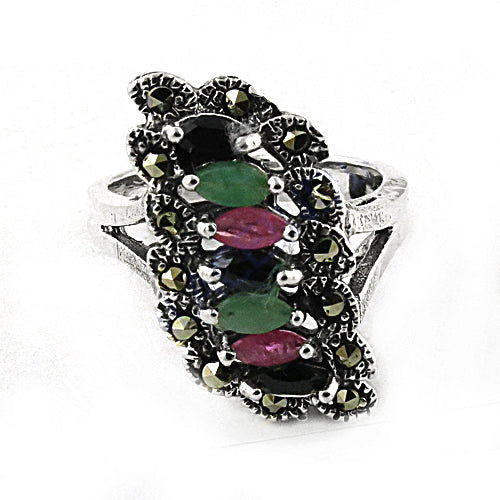 925 Silver Multi-Gemstone Ring for Women | Statement Jewelry