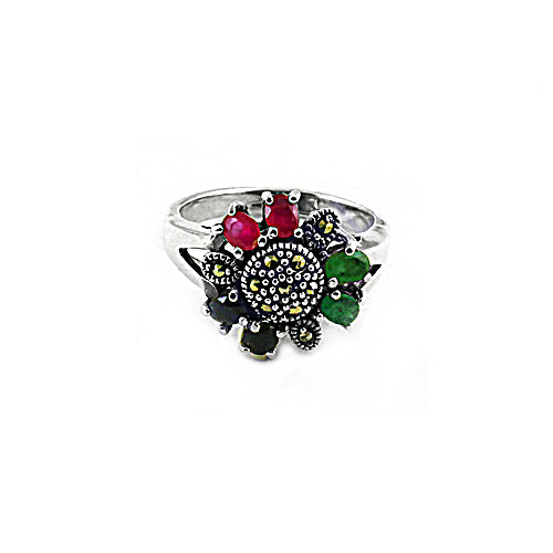 925 Silver Gemstone Flower Ring | Women's Ring | Gift