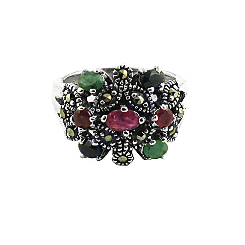 925 Silver Multi-Gemstone Ring for Women | Statement Jewelry