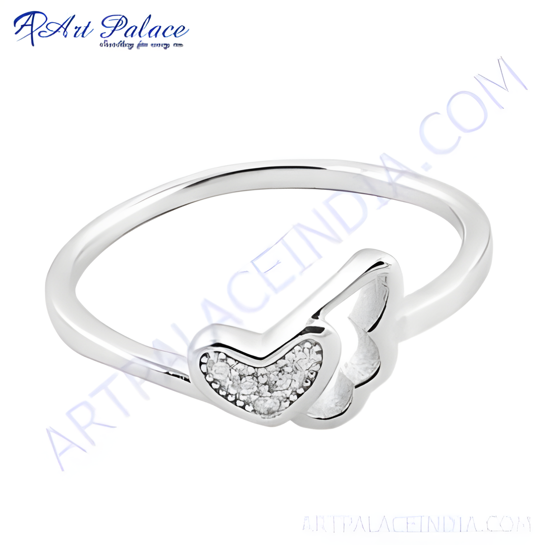925 sterling silver heart ring with sparkling cubic zirconia stones. Elegant and beautiful.