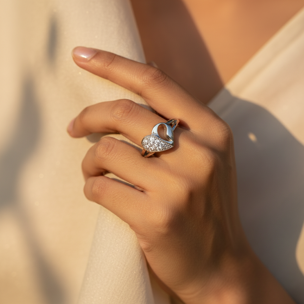 925 Silver Heart Ring with Cubic Zirconia | Women's Jewelry Gift