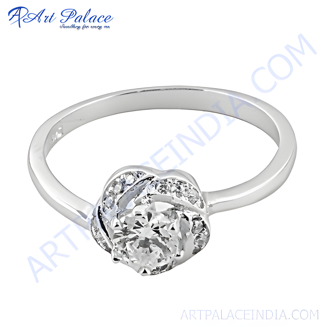 Elegant silver engagement ring with a large diamond center stone, perfect for gifting