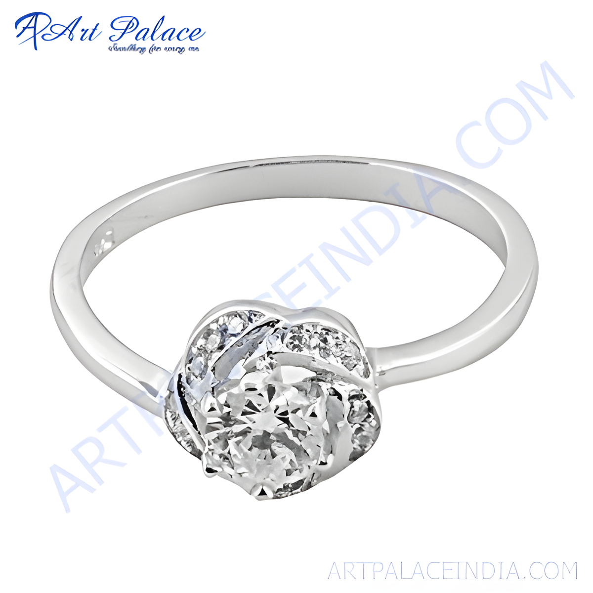 Elegant silver engagement ring with a large diamond center stone, perfect for gifting