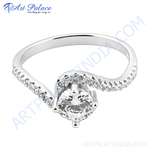 Load image into Gallery viewer, Sterling silver engagement ring with round cut diamond center stone, white background
