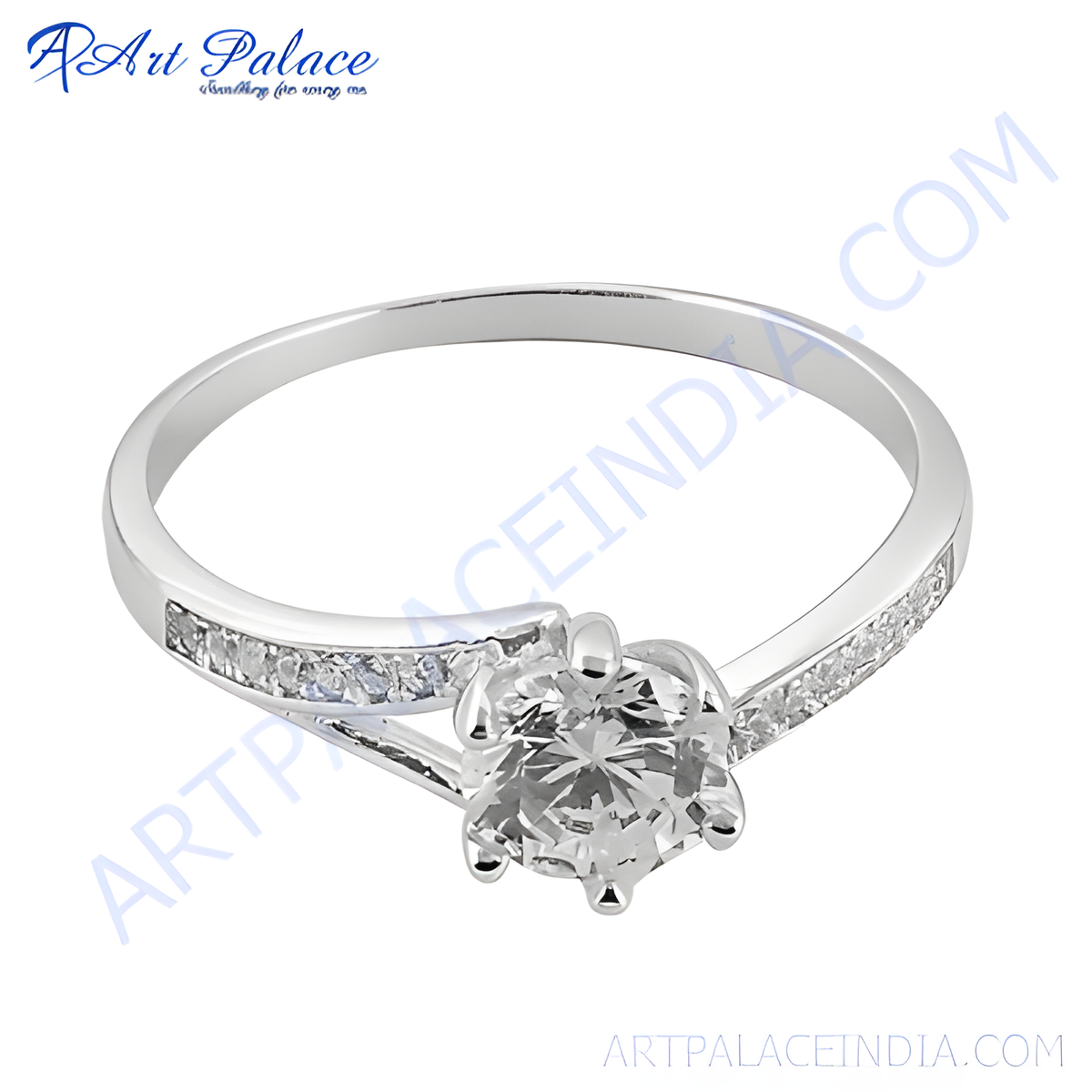 Silver solitaire engagement ring with a large, round cubic zirconia center stone