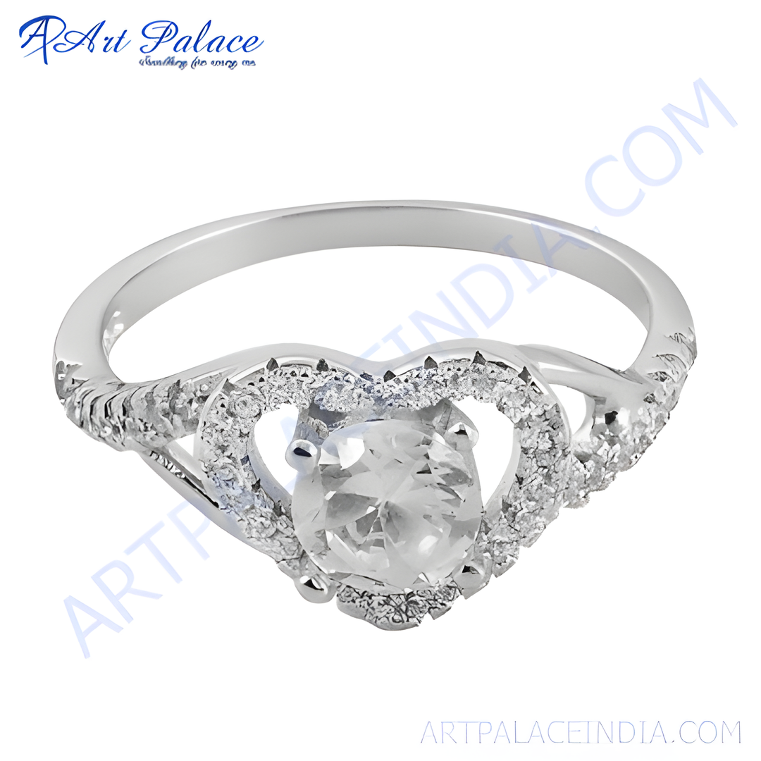 925 sterling silver heart ring with sparkling cubic zirconia stones, perfect for women's fashion jewelry.