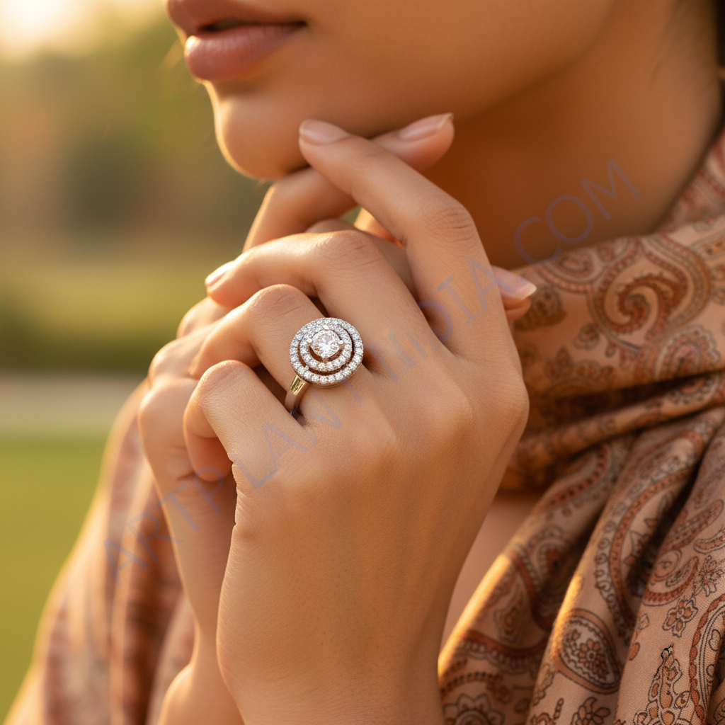 Silver Halo Diamond Ring for Women | Engagement Ring | Gift