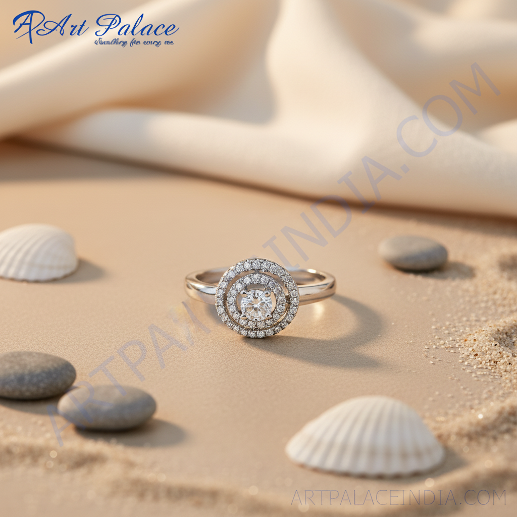 Silver Halo Diamond Ring for Women | Engagement Ring | Gift