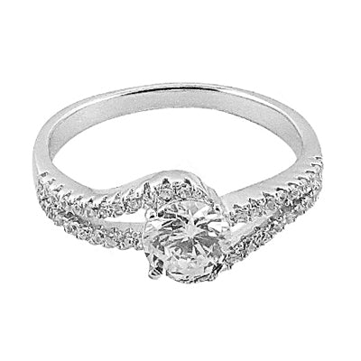 Silver solitaire engagement ring | round cut diamond | for women