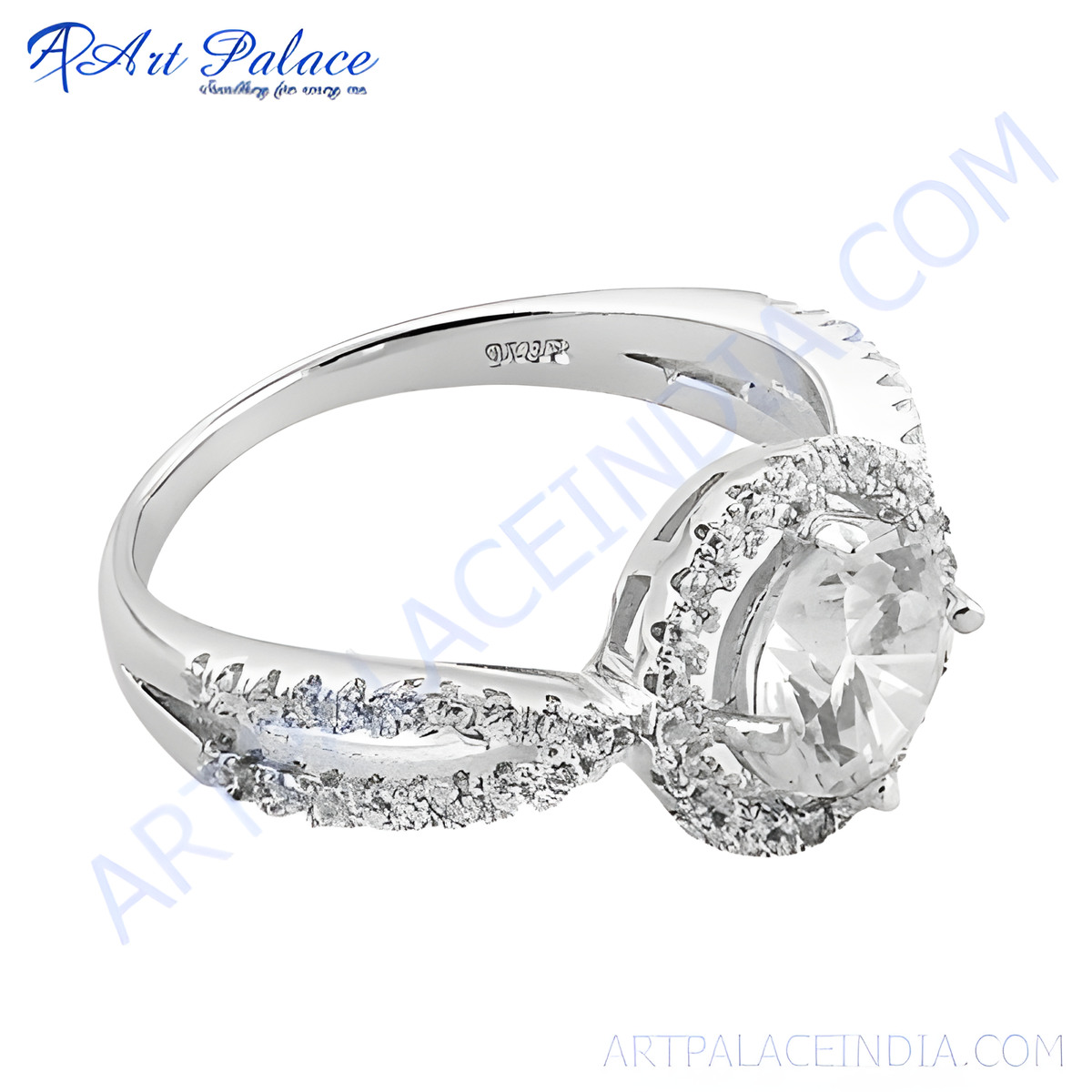 925 sterling silver halo ring with a round cubic zirconia center stone for women