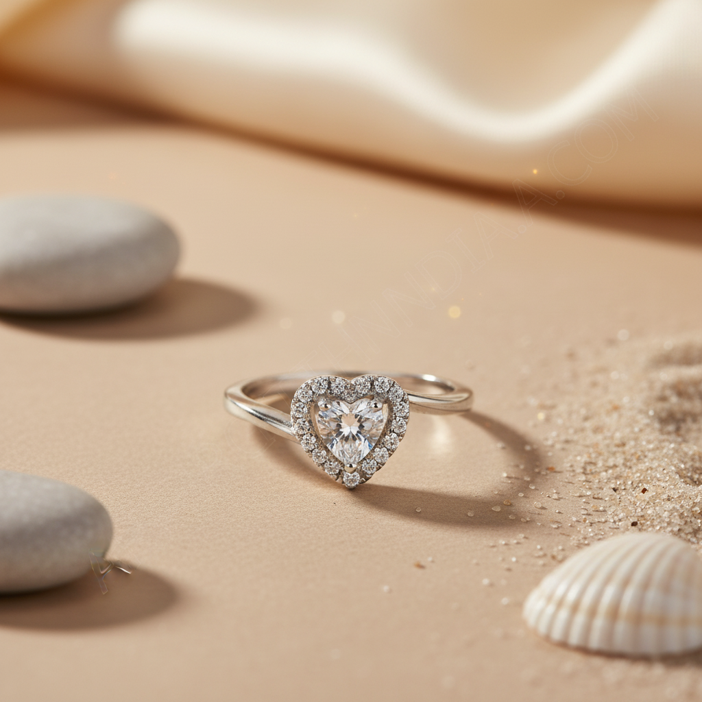 925 Silver Heart Halo Ring | Diamond Simulant | Gift