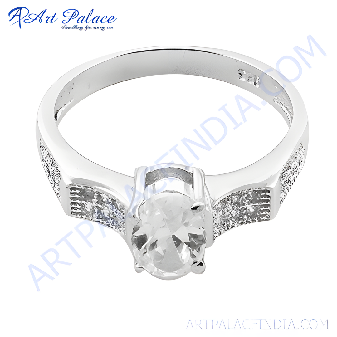 925 sterling silver ring with a clear oval-cut gemstone, perfect for an engagement or special occasion.