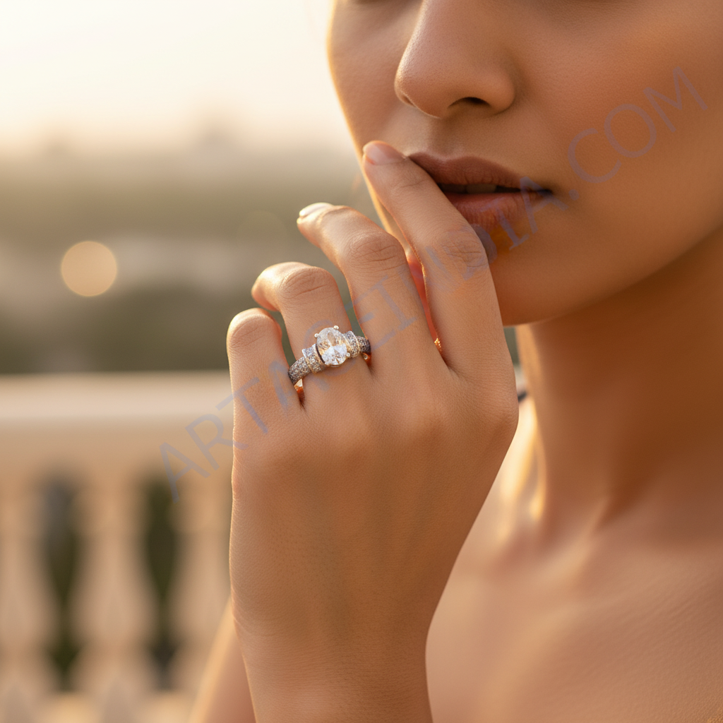 Anillo de plata con circonita cúbica de corte ovalado para mujer | Joyería de regalo