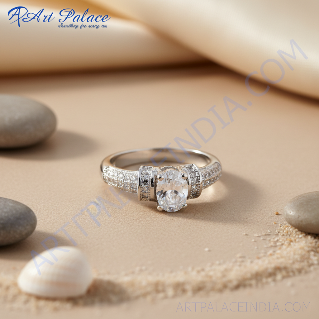 Anillo de plata con circonita cúbica de corte ovalado para mujer | joyería de regalo