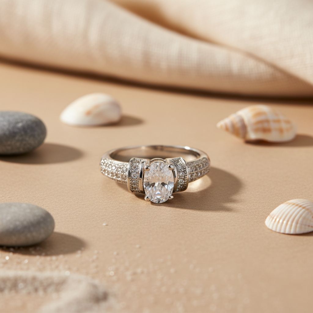 Silver Oval Cut Cubic Zirconia Ring for Women | Gift Jewelry