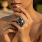 将图像加载到图库查看器中， 925 Silver Multi-Gemstone Cocktail Ring for Women | Statement Jewelry
