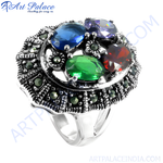 Load image into Gallery viewer, Sterling silver cocktail ring featuring various colorful gemstones, perfect for women
