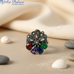 Load image into Gallery viewer, Anillo de marcasita de plata con piedras preciosas para mujer | Anillo llamativo
