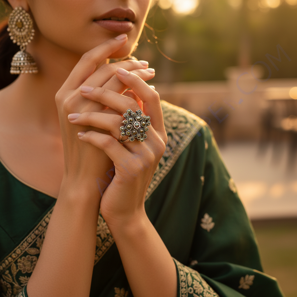 925纯银镶嵌黄铁矿戒指（女士款）| 方形宝石设计