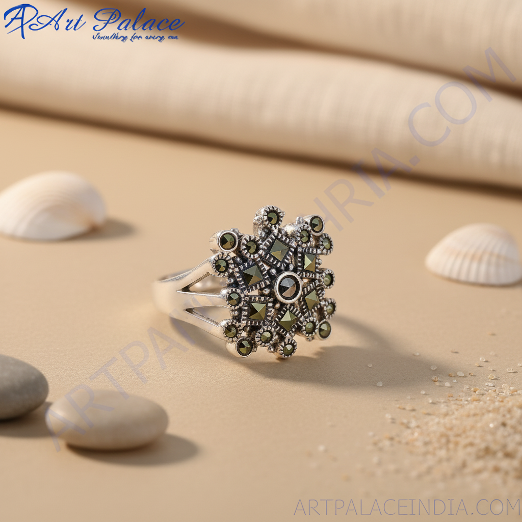 925 silver marcasite ring for women | square stone design