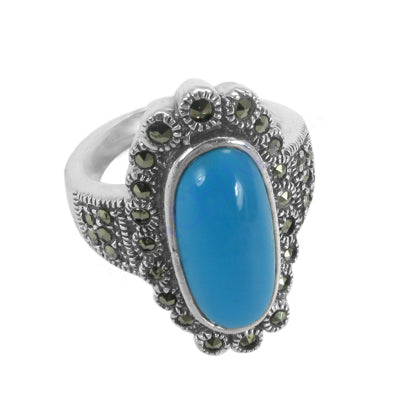 925 silver turquoise marcasite ring for women | gift jewelry