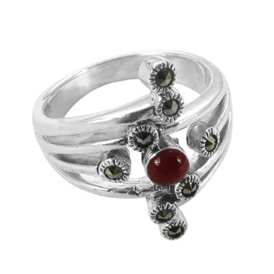 925 silver red gemstone ring with marcasite for women