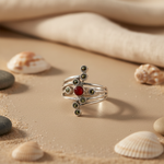 Load image into Gallery viewer, 925 Silver Red Gemstone Ring with Marcasite for Women
