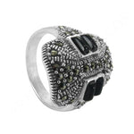 Load image into Gallery viewer, 925 Silver Marcasite Ring with Black Onyx Stones | For Women
