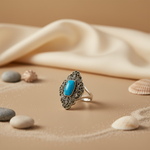 Load image into Gallery viewer, 925 Silver Turquoise &amp; Marcasite Ring for Women | Gift Jewelry
