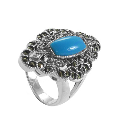 925 silver turquoise & marcasite ring for women | gift jewelry